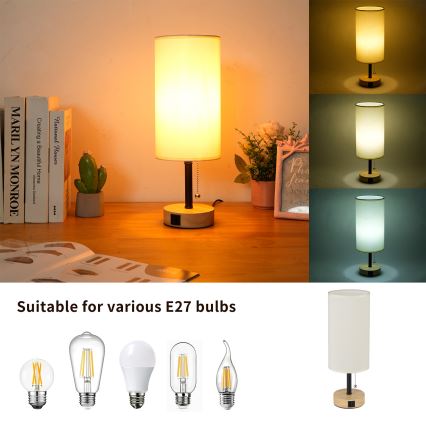 Brilagi - Stalo lempa su USB prievadu TABLON 1xE27/25W/230V ąžuolas/juoda/kreminė