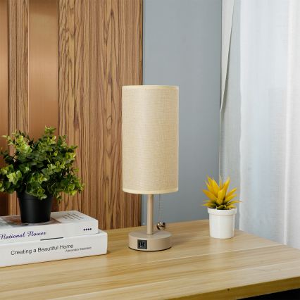 Brilagi - Stalo lempa su USB prievadu TABLON 1xE27/25W/230V smėlinė