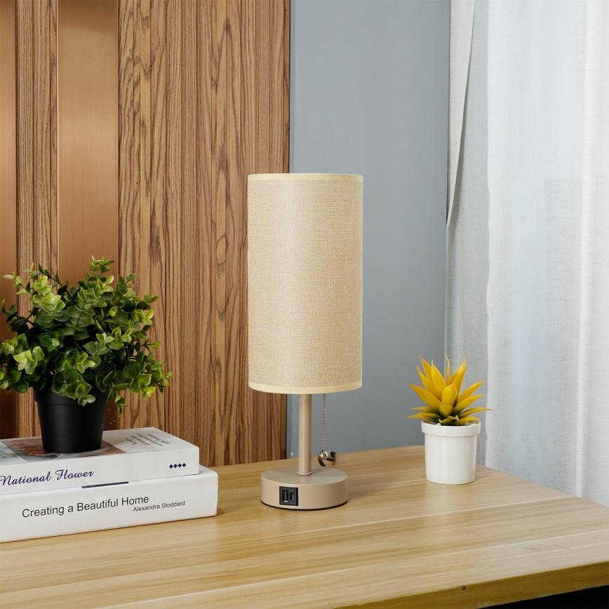 Brilagi - Stalo lempa su USB prievadu TABLON 1xE27/25W/230V smėlinė