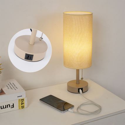 Brilagi - Stalo lempa su USB prievadu TABLON 1xE27/25W/230V smėlinė