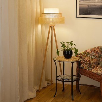 Brilagi - Stovėjanti lempa CEDAR LUNETA 1xE27/15W/230V rotangas/ruda/kremine