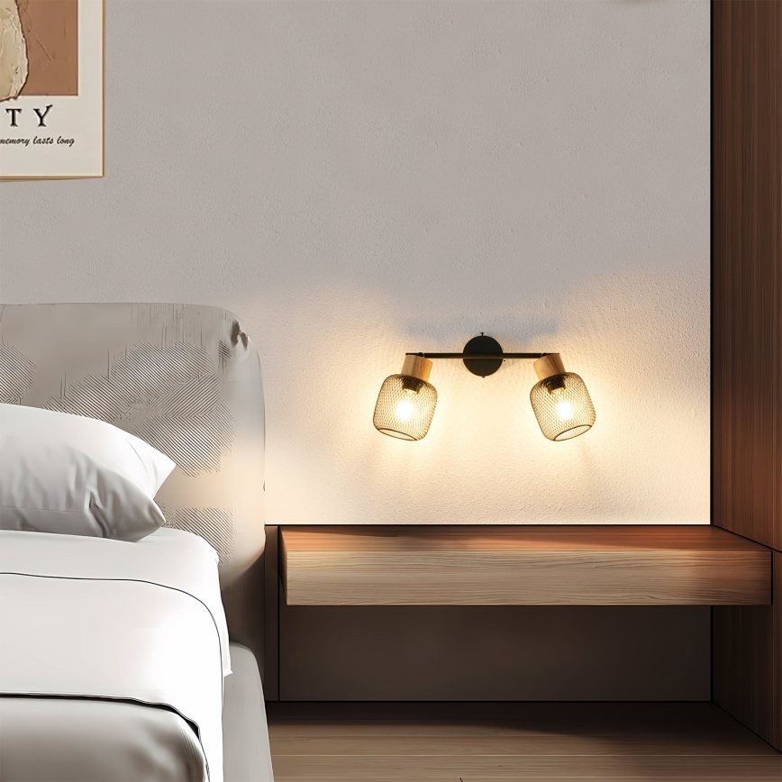 Brilagi - Taškinis šviestuvas BASKLITE 2xE27/15W/230V kaučiukmedis/juoda