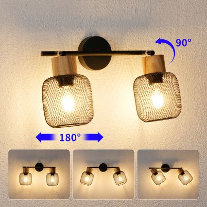 Brilagi - Taškinis šviestuvas BASKLITE 2xE27/15W/230V medinis/juodas