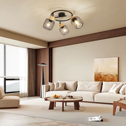 Brilagi - Taškinis šviestuvas BASKLITE 3xE27/15W/230V kaučiukmedis/juoda