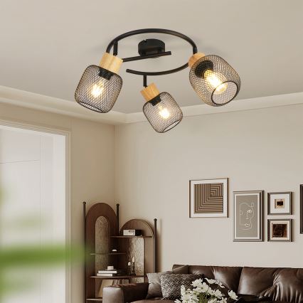 Brilagi - Taškinis šviestuvas BASKLITE 3xE27/15W/230V kaučiukmedis/juoda