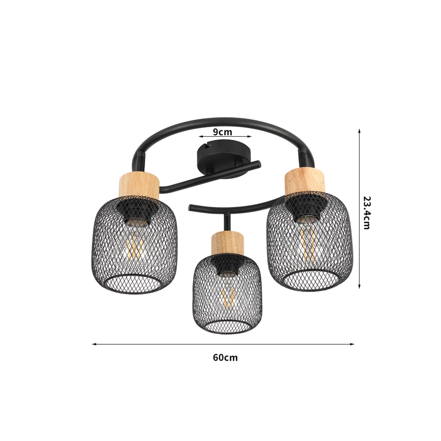 Brilagi - Taškinis šviestuvas BASKLITE 3xE27/15W/230V kaučiukmedis/juoda