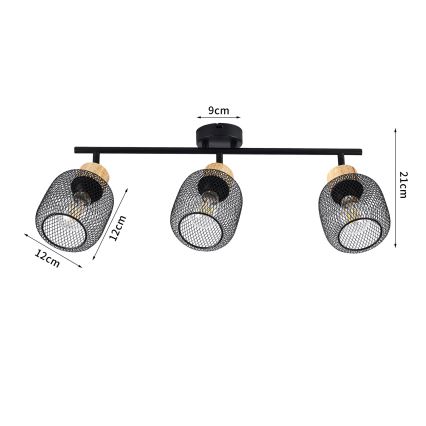Brilagi - Taškinis šviestuvas BASKLITE 3xE27/15W/230V kaučiukmedis/juodas