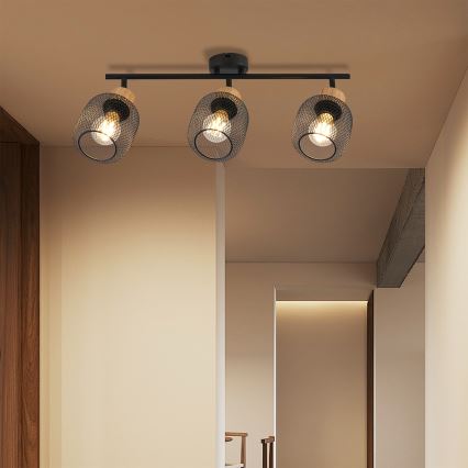 Brilagi - Taškinis šviestuvas BASKLITE 3xE27/15W/230V mediena/juoda