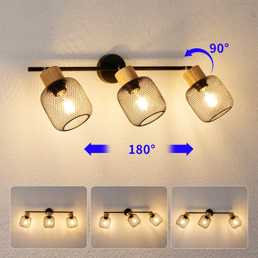 Brilagi - Taškinis šviestuvas BASKLITE 3xE27/15W/230V mediena/juoda
