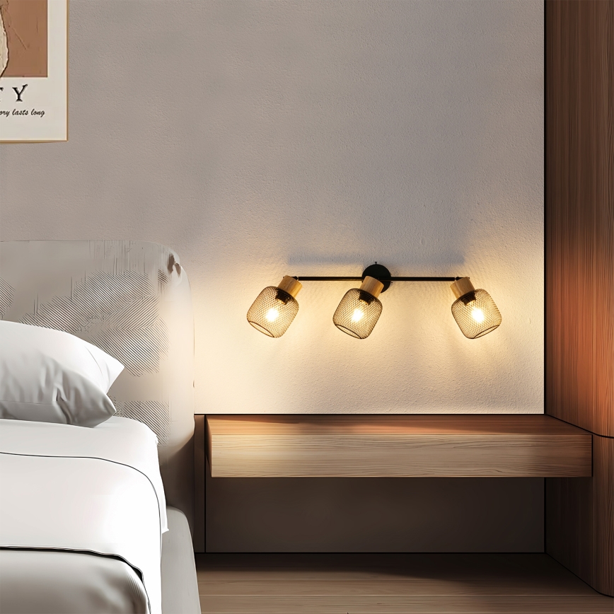 Brilagi - Taškinis šviestuvas BASKLITE 3xE27/15W/230V mediena/juoda