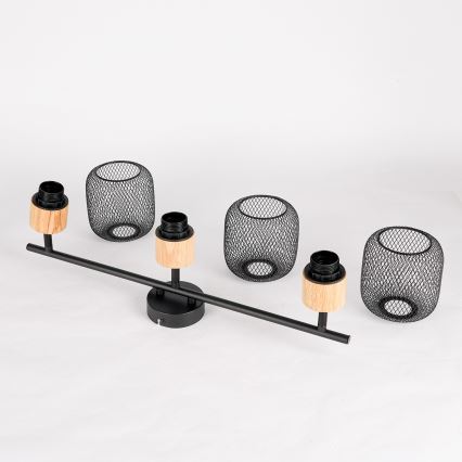 Brilagi - Taškinis šviestuvas BASKLITE 3xE27/15W/230V mediena/juoda