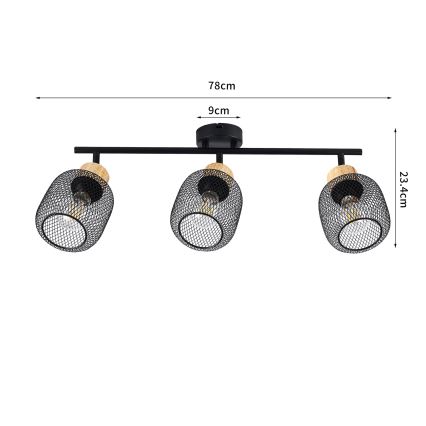 Brilagi - Taškinis šviestuvas BASKLITE 3xE27/15W/230V mediena/juoda