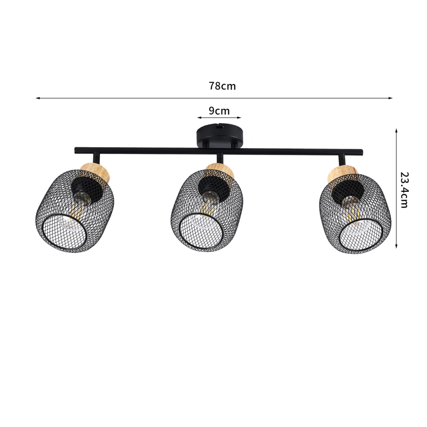 Brilagi - Taškinis šviestuvas BASKLITE 3xE27/15W/230V mediena/juoda
