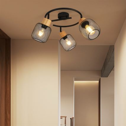 Brilagi - Taškinis šviestuvas BASKLITE 3xE27/15W/230V medis/juodas