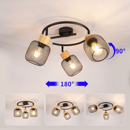Brilagi - Taškinis šviestuvas BASKLITE 3xE27/15W/230V medis/juodas