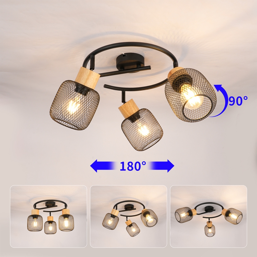 Brilagi - Taškinis šviestuvas BASKLITE 3xE27/15W/230V medis/juodas