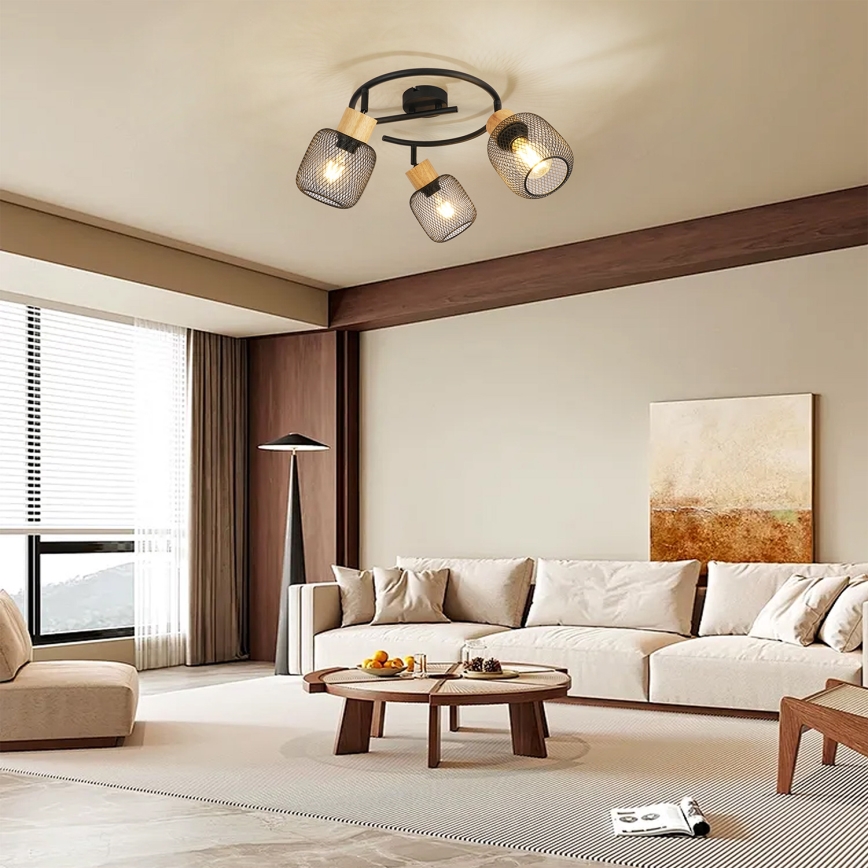 Brilagi - Taškinis šviestuvas BASKLITE 3xE27/15W/230V medis/juodas