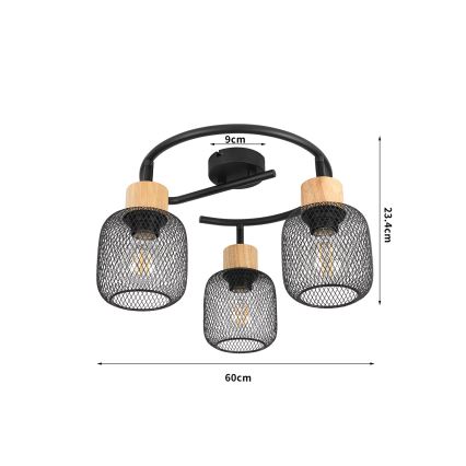 Brilagi - Taškinis šviestuvas BASKLITE 3xE27/15W/230V medis/juodas