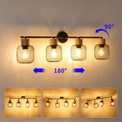 Brilagi - Taškinis šviestuvas BASKLITE 4xE27/15W/230V kaučiukmedis/juoda