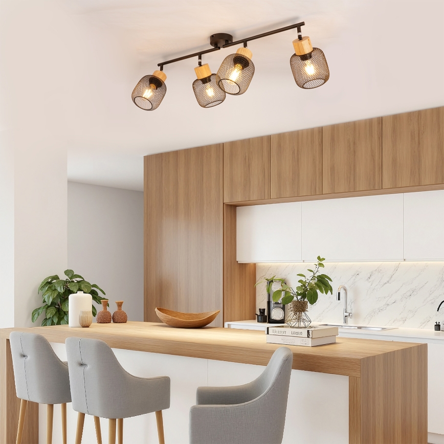 Brilagi - Taškinis šviestuvas BASKLITE 4xE27/15W/230V kaučiukmedis/juoda