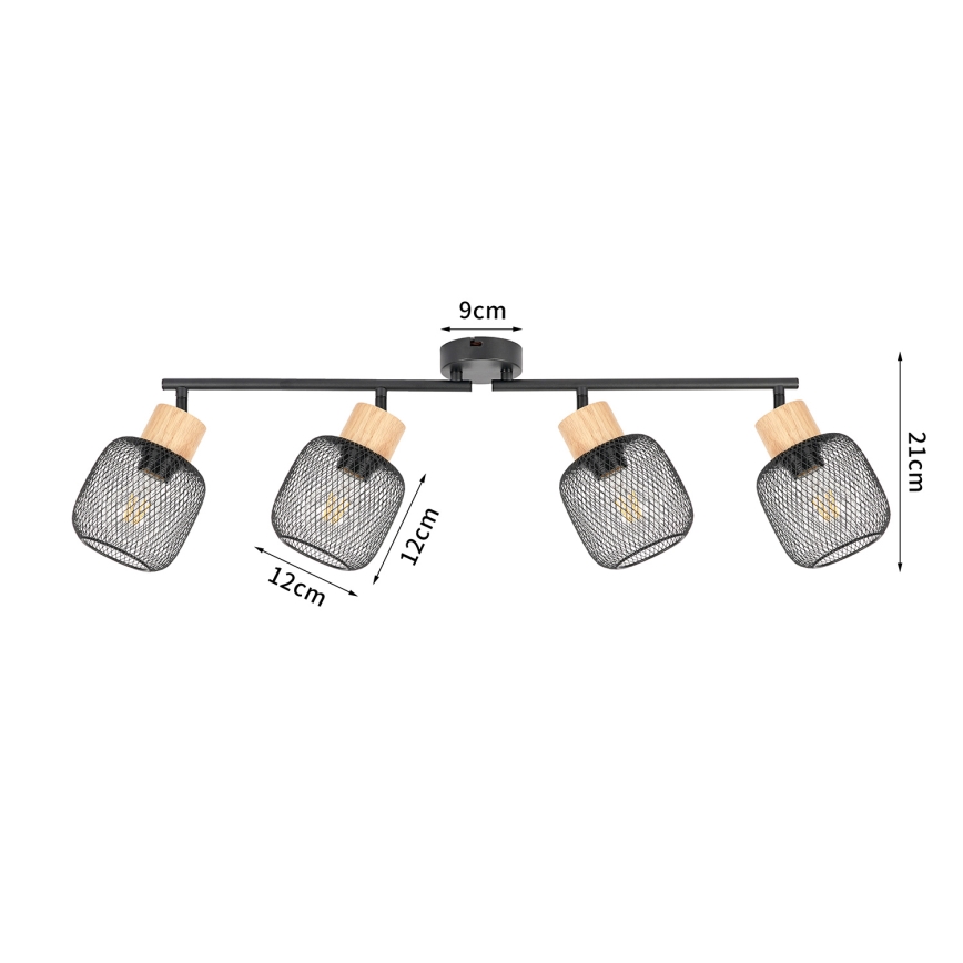 Brilagi - Taškinis šviestuvas BASKLITE 4xE27/15W/230V kaučiukmedis/juoda