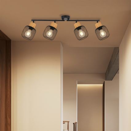 Brilagi - Taškinis šviestuvas BASKLITE 4xE27/15W/230V mediena/juoda