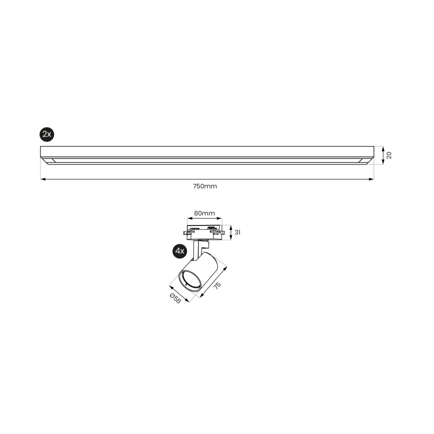 Brilagi - taškinis šviestuvas HUSKY bėginėje sistemoje 4xGU10/10W/230V baltas