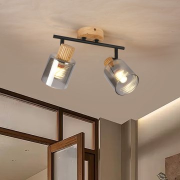 Brilagi - Taškinis šviestuvas HYGGE 2xE14/15W/230V kaučiukmedis/dūminė