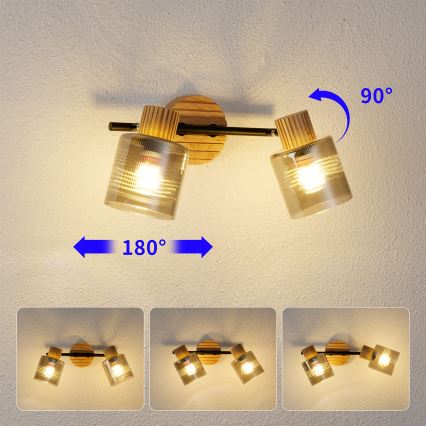 Brilagi - Taškinis šviestuvas HYGGE 2xE14/15W/230V kaučiukmedis/dūminė