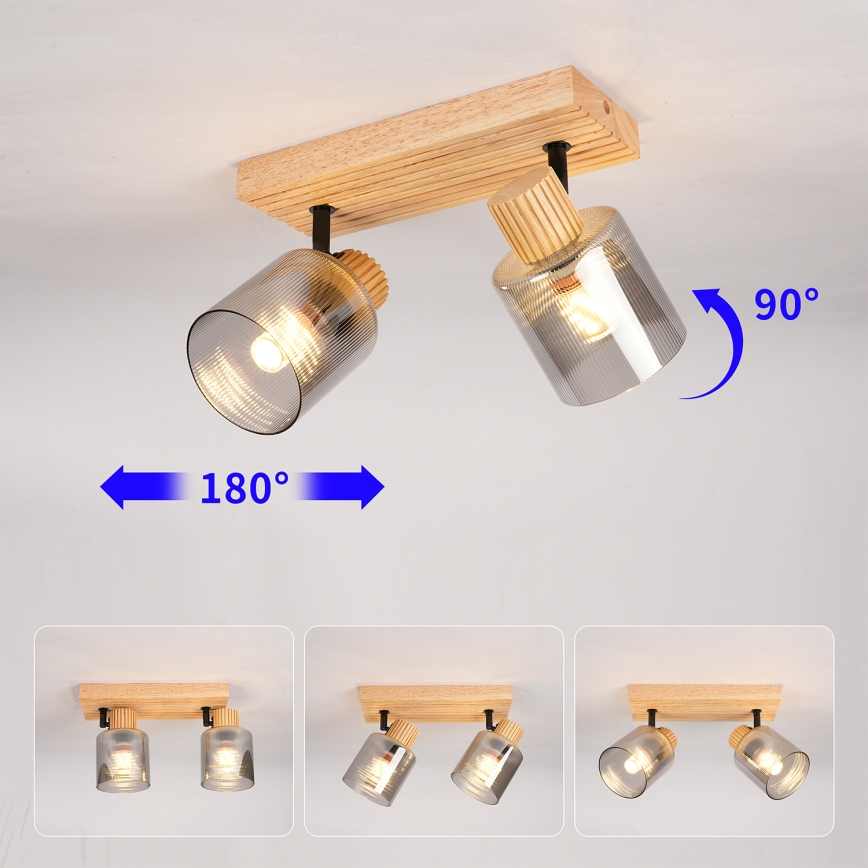 Brilagi - Taškinis šviestuvas HYGGE 2xE14/15W/230V kaučiukmedis/dūminė