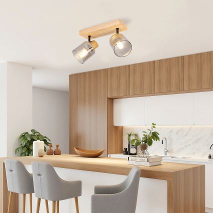 Brilagi - Taškinis šviestuvas HYGGE 2xE14/15W/230V kaučiukmedis/dūminė