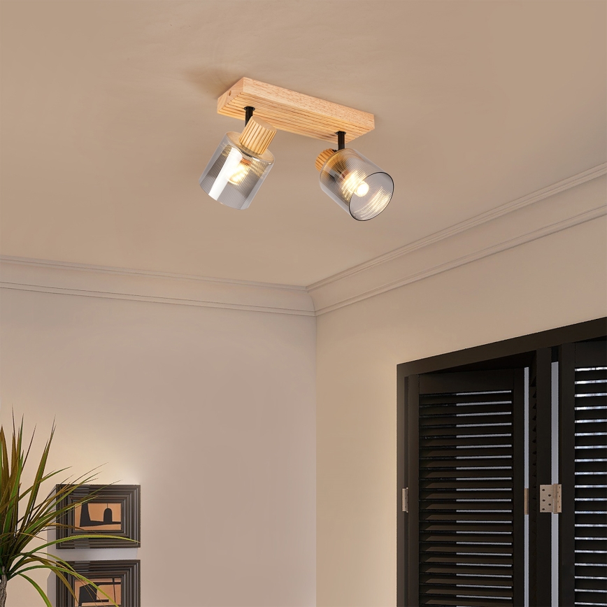 Brilagi - Taškinis šviestuvas HYGGE 2xE14/15W/230V kaučiukmedis/dūminė