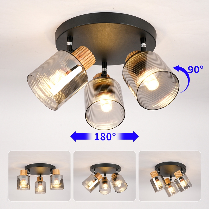 Brilagi - Taškinis šviestuvas HYGGE 3xE14/15W/230V juoda/dūminė