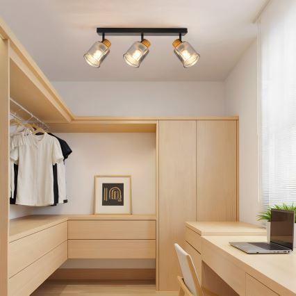 Brilagi - Taškinis šviestuvas HYGGE 3xE14/15W/230V juodas/dūminis