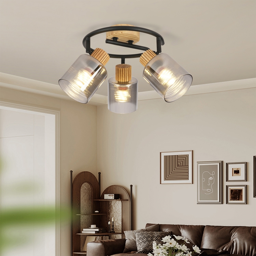 Brilagi - Taškinis šviestuvas HYGGE 3xE14/15W/230V kaučiukmedis/dūminė