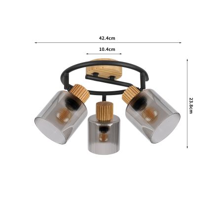 Brilagi - Taškinis šviestuvas HYGGE 3xE14/15W/230V kaučiukmedis/dūminė