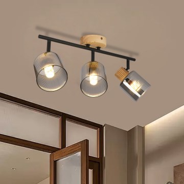 Brilagi - Taškinis šviestuvas HYGGE 3xE14/15W/230V kaučiukmedis/rūkinė