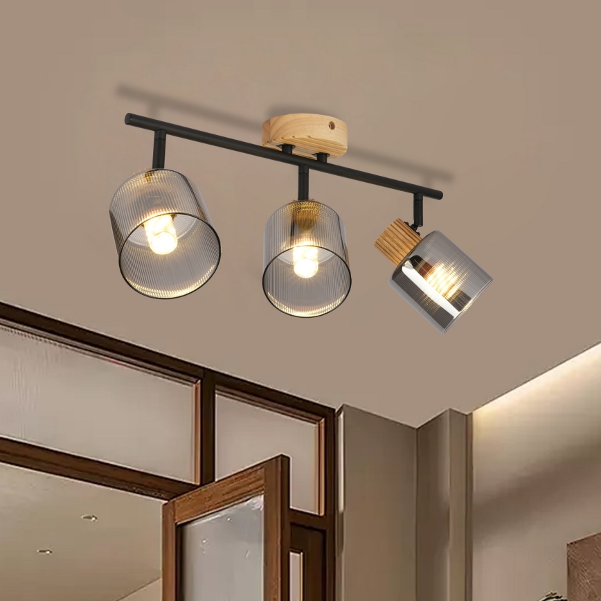 Brilagi - Taškinis šviestuvas HYGGE 3xE14/15W/230V kaučiukmedis/rūkinė