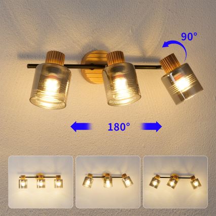 Brilagi - Taškinis šviestuvas HYGGE 3xE14/15W/230V kaučiukmedis/rūkinė