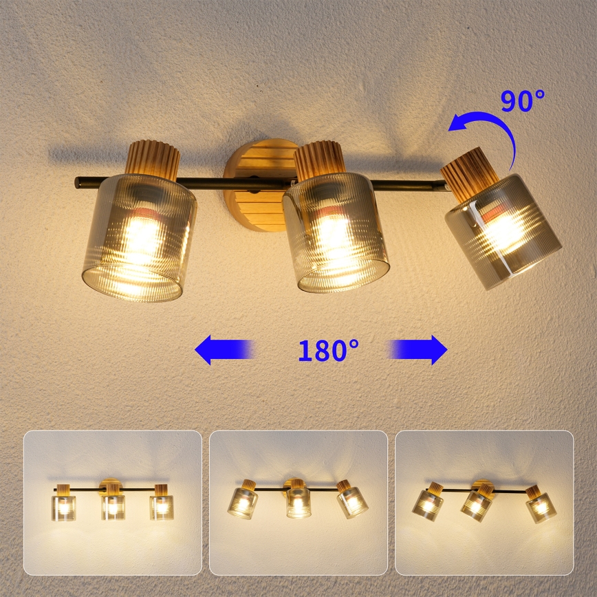 Brilagi - Taškinis šviestuvas HYGGE 3xE14/15W/230V kaučiukmedis/rūkinė