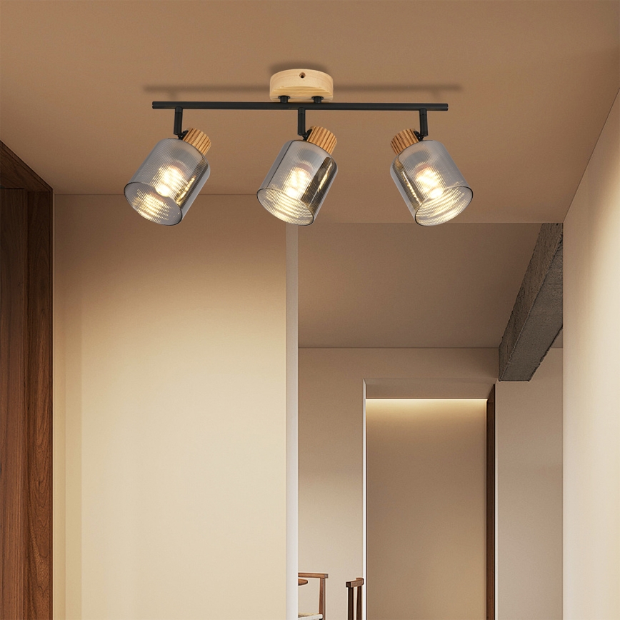 Brilagi - Taškinis šviestuvas HYGGE 3xE14/15W/230V kaučiukmedis/rūkinė