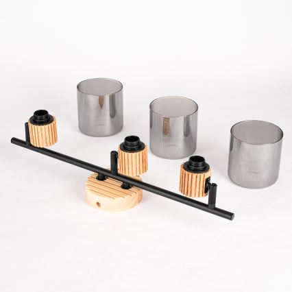 Brilagi - Taškinis šviestuvas HYGGE 3xE14/15W/230V kaučiukmedis/rūkinė