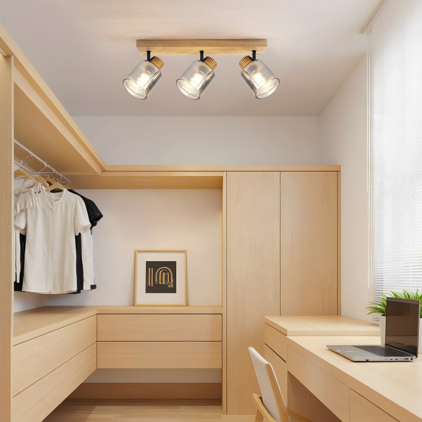 Brilagi - Taškinis šviestuvas HYGGE 3xE14/15W/230V mediena/dūminis