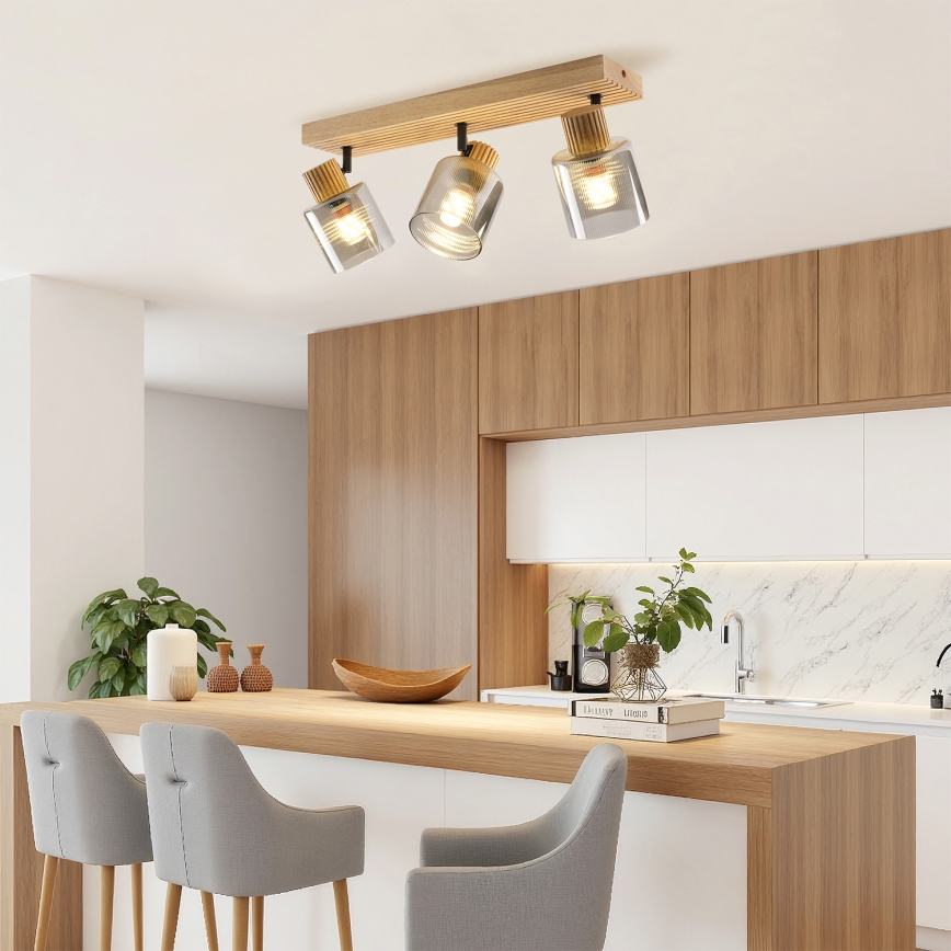 Brilagi - Taškinis šviestuvas HYGGE 3xE14/15W/230V mediena/dūminis