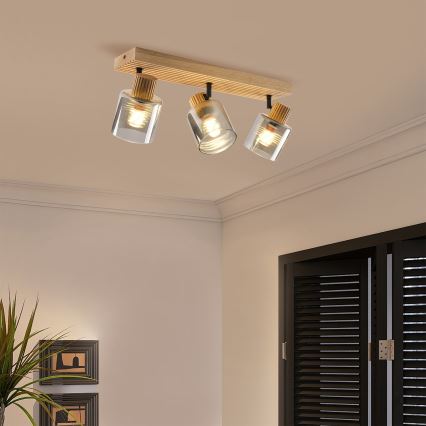 Brilagi - Taškinis šviestuvas HYGGE 3xE14/15W/230V mediena/dūminis