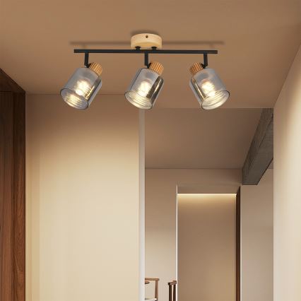 Brilagi - Taškinis šviestuvas HYGGE 3xE14/15W/230V medinis/dūminis