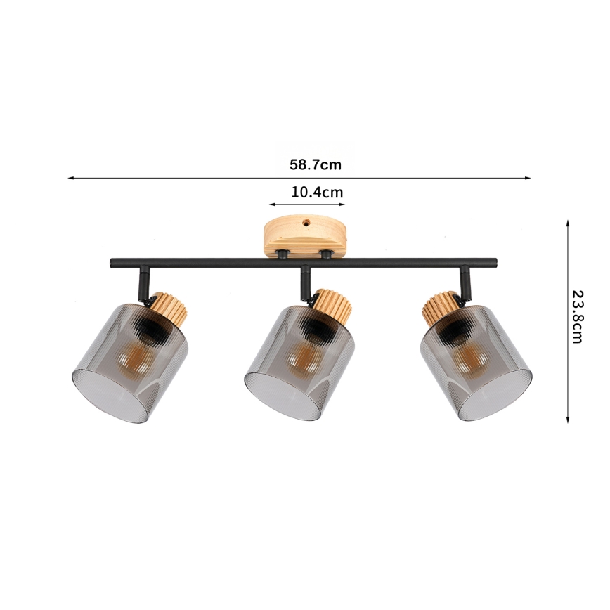Brilagi - Taškinis šviestuvas HYGGE 3xE14/15W/230V medinis/dūminis