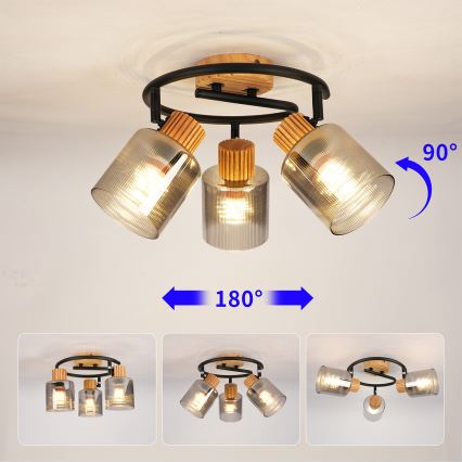 Brilagi - taškinis šviestuvas HYGGE 3xE14/15W/230V medinis/dūminis