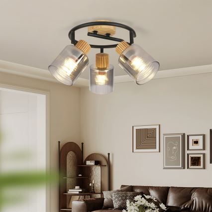 Brilagi - taškinis šviestuvas HYGGE 3xE14/15W/230V medinis/dūminis