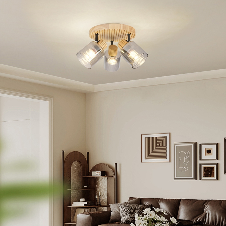 Brilagi - Taškinis šviestuvas HYGGE 3xE14/15W/230V medinis/dūminis